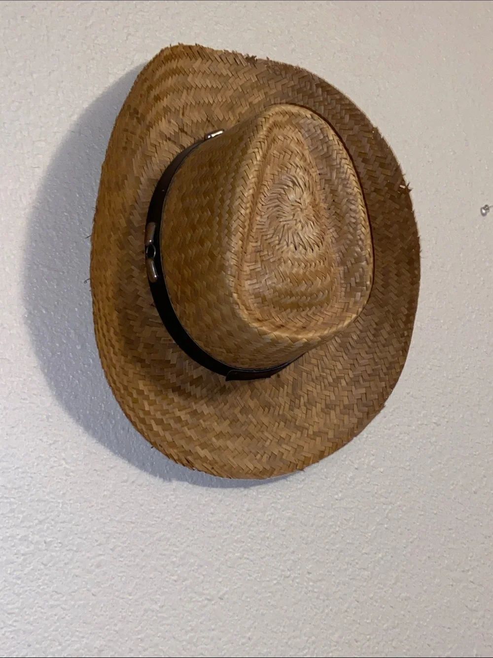 Mary Jane Tan Straw Fedora with Black Band Used Gus Condition